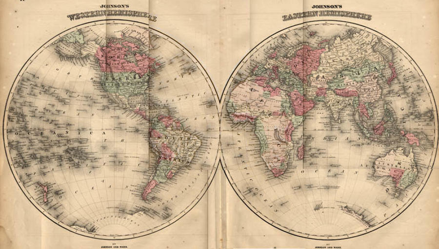 SOLD Johnson Map: World in Hemispheres