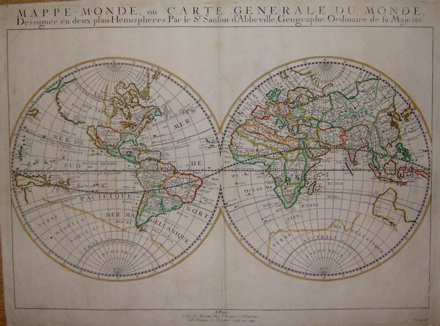 SOLD Mappe-Monde, ou Carte Generale Du Monde Dessignee en deux plan - Hemispheres