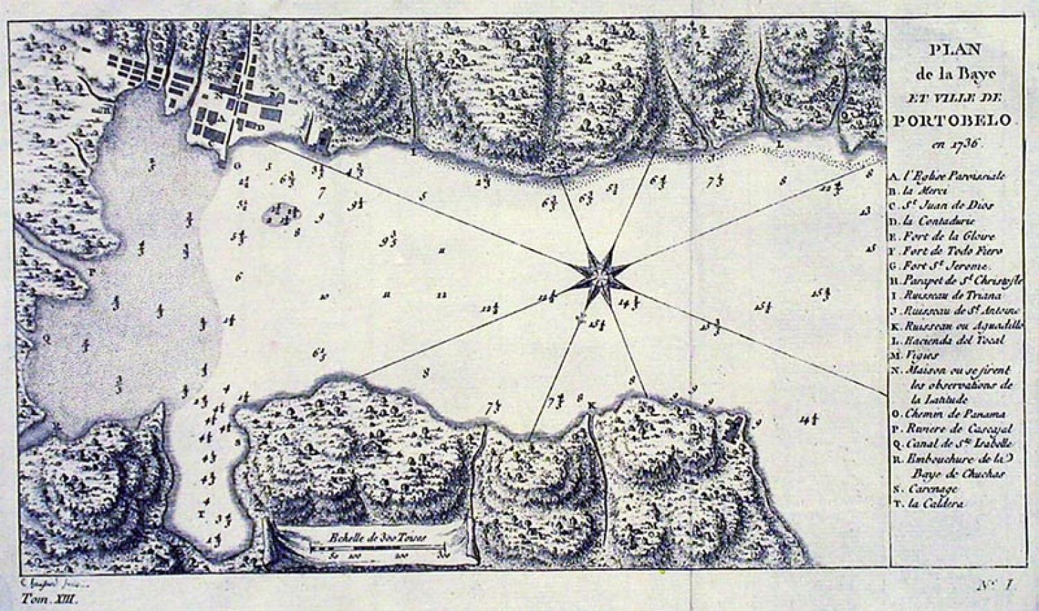 SOLD Plan de la Baye et Ville de Portobello en 1736