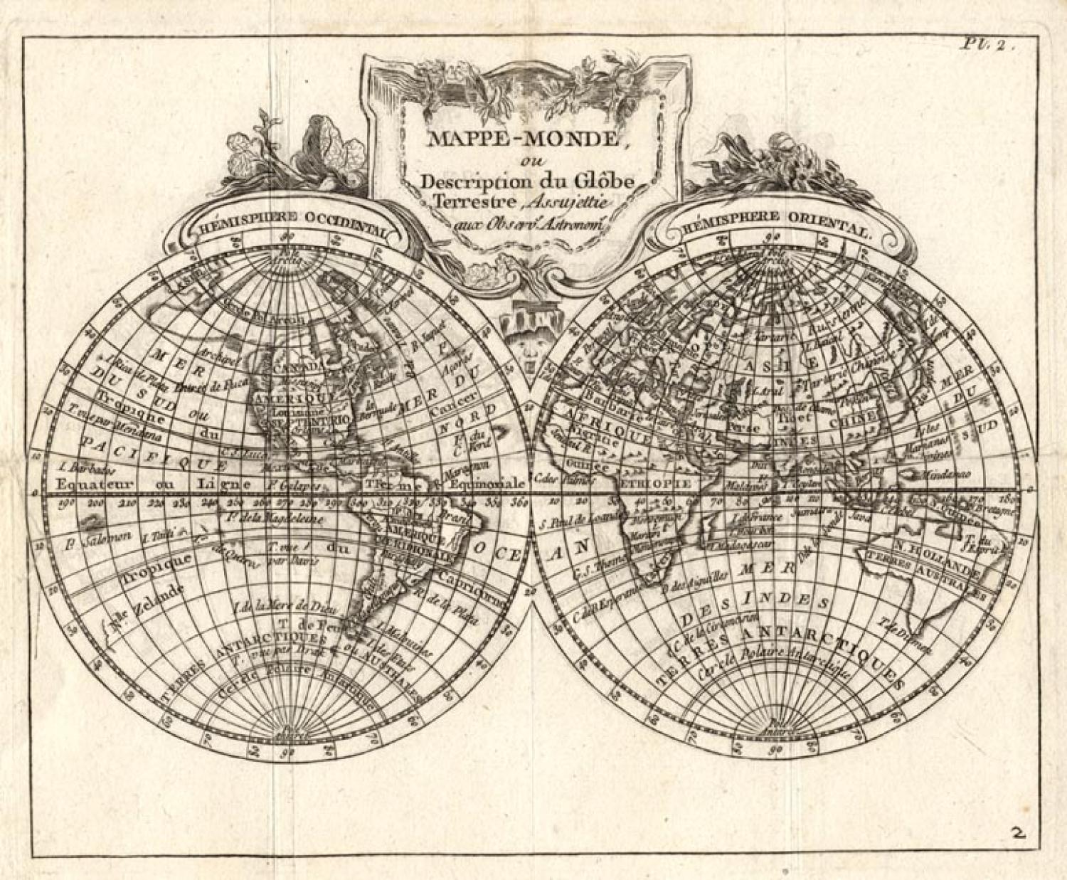 SOLD Mappe Monde, ou description du globe terrestre, assujettie aux observs. astronoms.