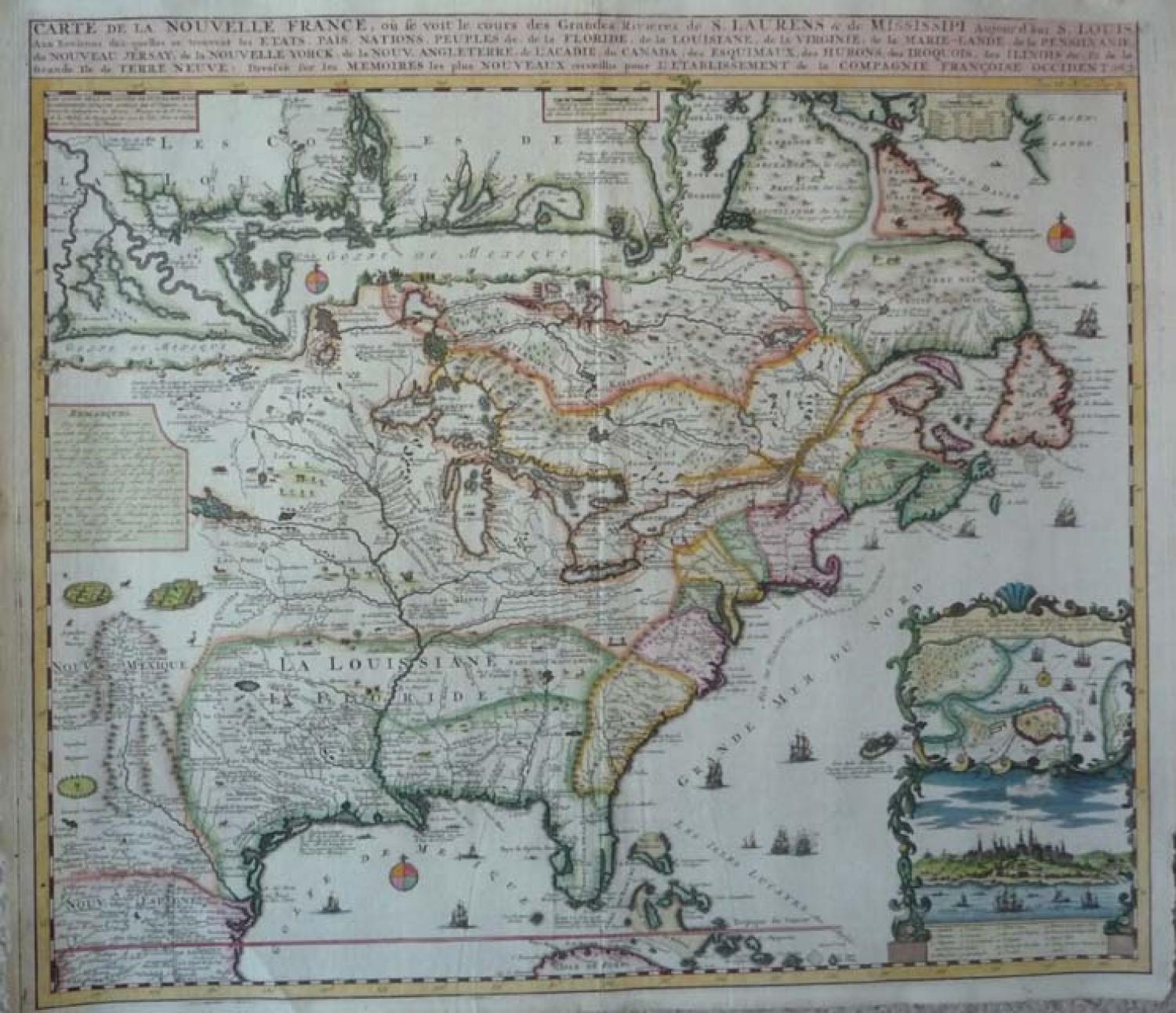 SOLD Carte de la Nouvelle France, où se voit le cours des Grandes Rivières de S. Laurens & de Mississipi