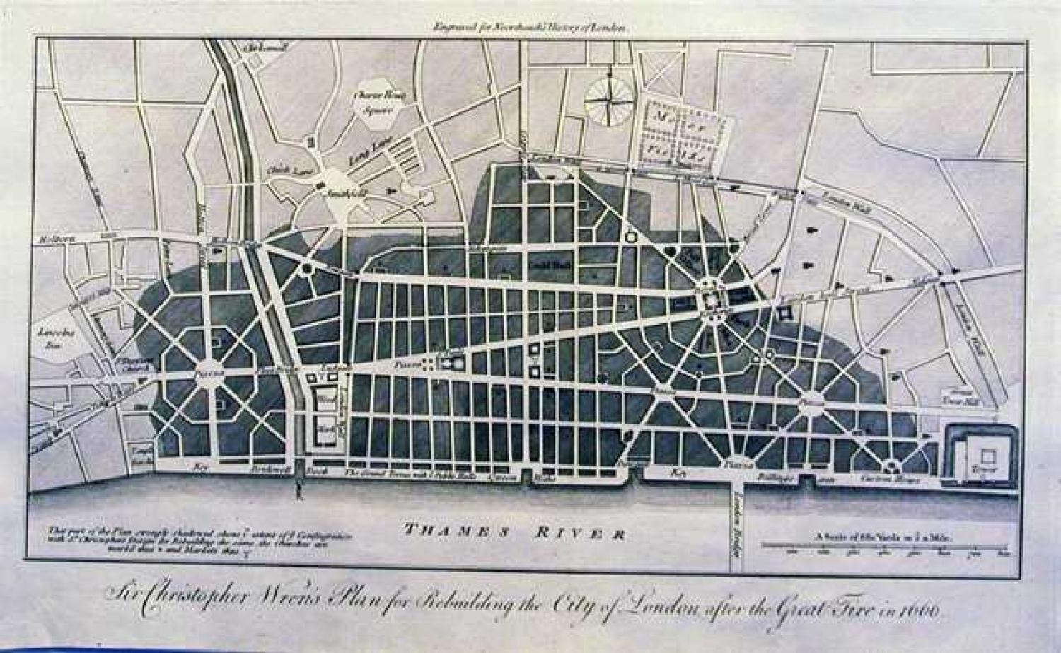SOLD Sir Christopher Wren's plan for rebuilding the City of London after the great fire in 1666